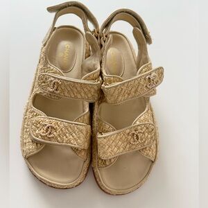 CHANEL Raffia Dad Sandals Size 41C